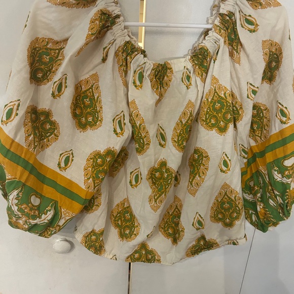 Haute Hippie Cream Blouse with Green & Gold Paisley Motif - Picture 10 of 11